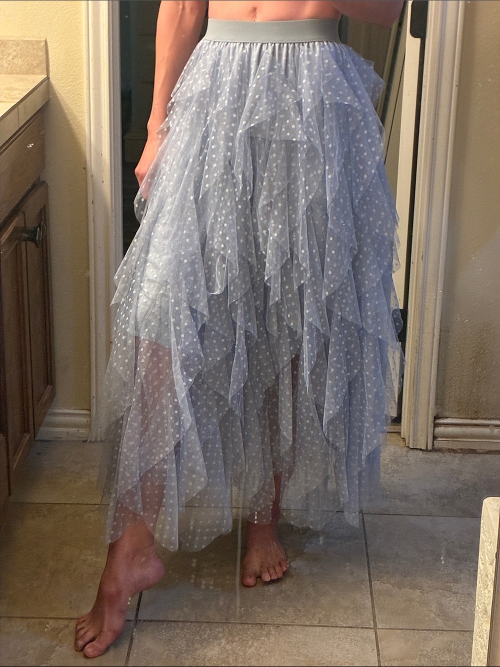baby blue polka dot tiered/layered tulle tutu ballerina midi maxi skirt small